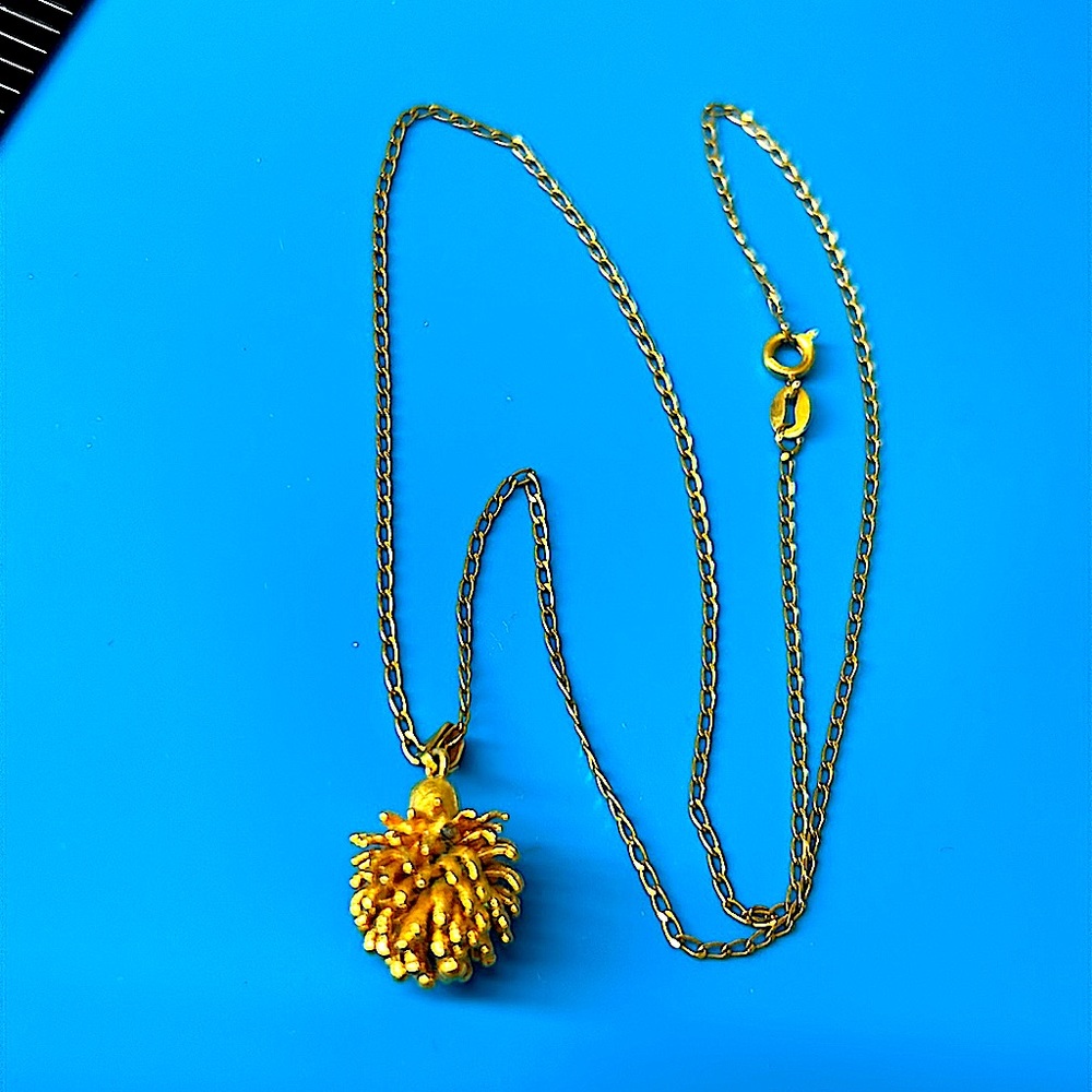 Vtg Gold Dipped Pinecone Pendant Necklace - image 2